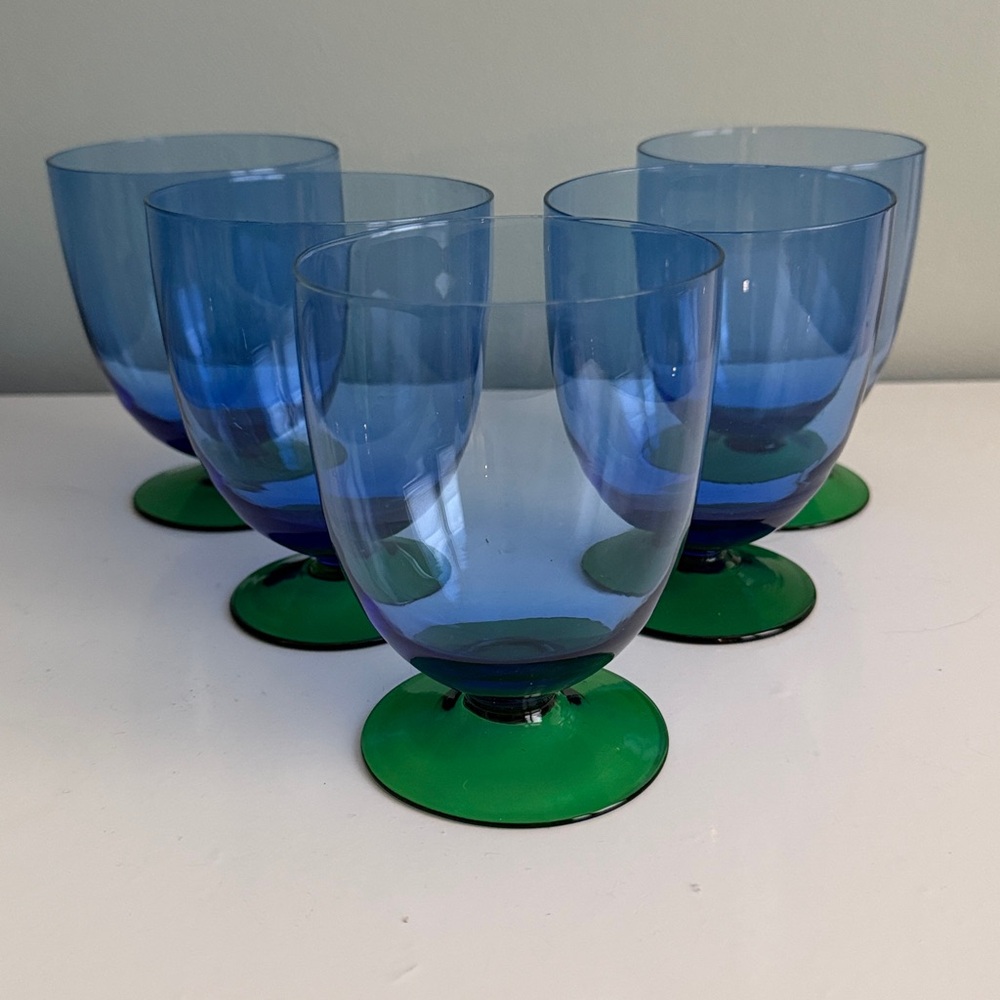 Elegant Blue and Green Glass Goblets